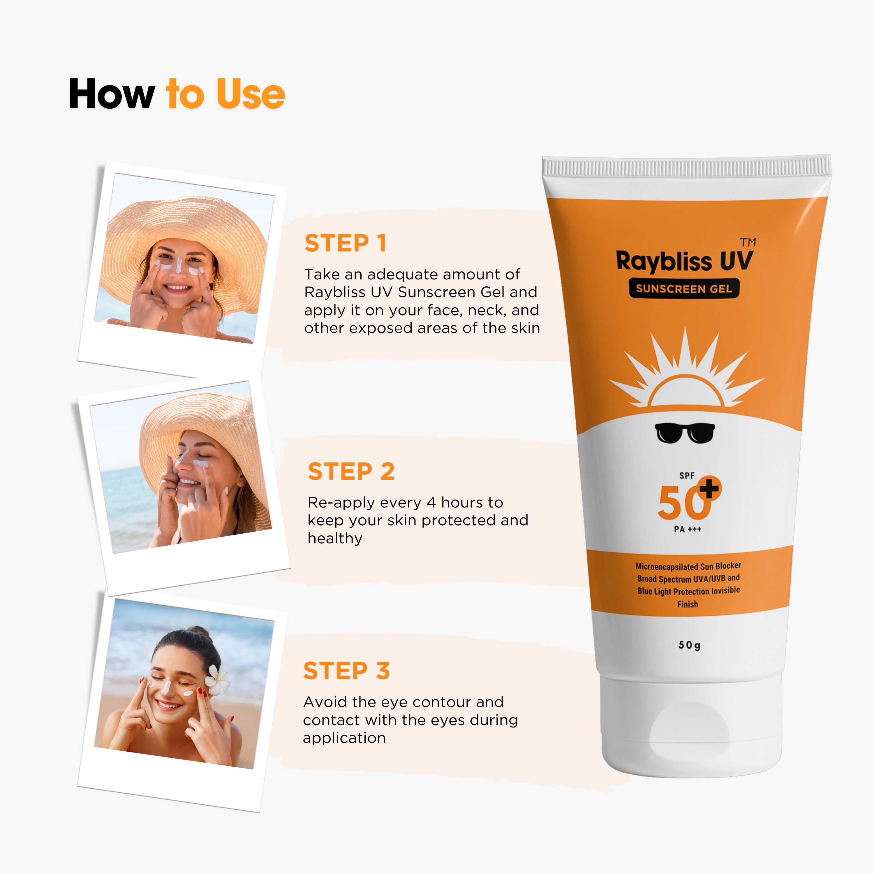 Raybliss UV Sunscreen Gel SPF50+ PA+++ | Matt Finish with No White Cast, Vitamin E and Ashwagandha